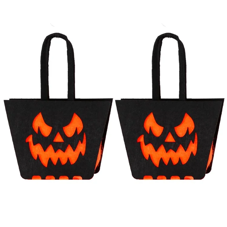2PCS Halloween Candy Treat Bags Felt Party Supplies Organizer Kids DIY Gift Tote Bags - Devil Face