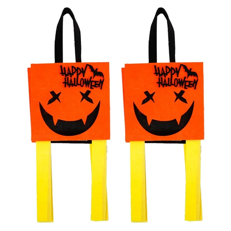 2PCS Halloween Candy Treat Bags Felt Party Supplies Organizer Kids DIY Gift Tote Bags - Orange Devil