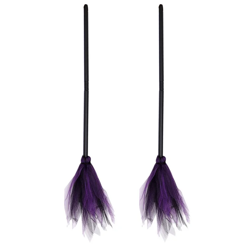 2Pcs Halloween Witch Broom Detachable Broomstick Kids Witch Costume Broom Props - Purple