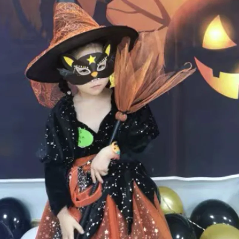 2Pcs Halloween Witch Broom Detachable Broomstick Kids Witch Costume Broom Props - Purple