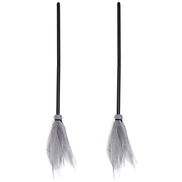 2Pcs Halloween Witch Broom Detachable Broomstick Kids Witch Costume Broom Props - Grey
