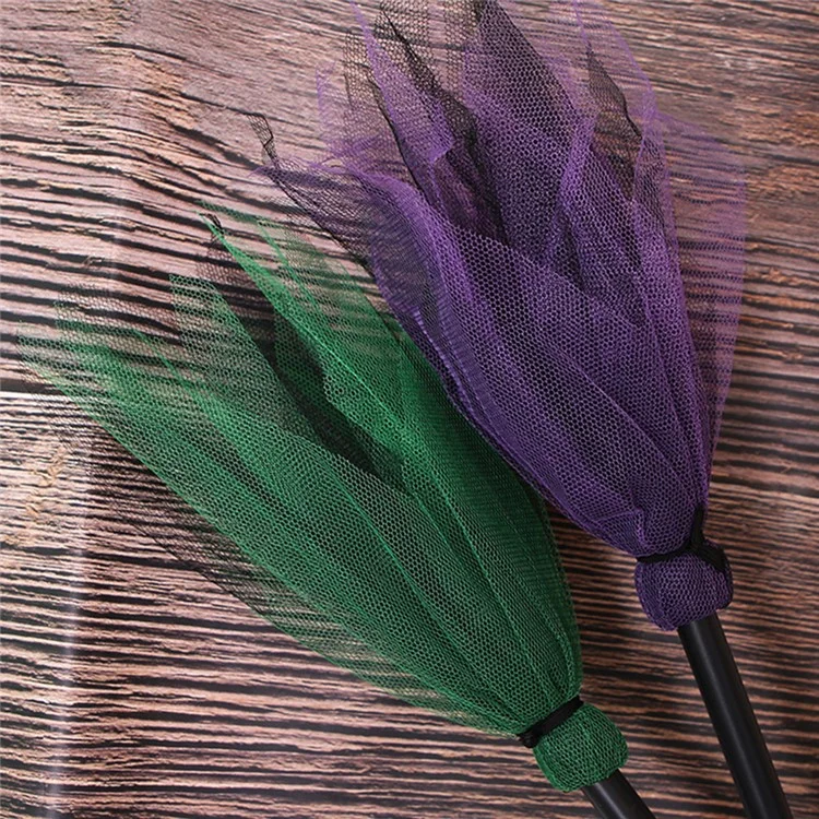 2Pcs Halloween Witch Broom Detachable Broomstick Kids Witch Costume Broom Props - Grey