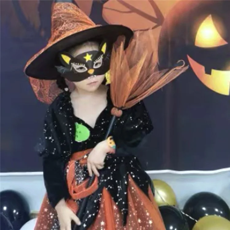 2Pcs Halloween Witch Broom Detachable Broomstick Kids Witch Costume Broom Props - Grey