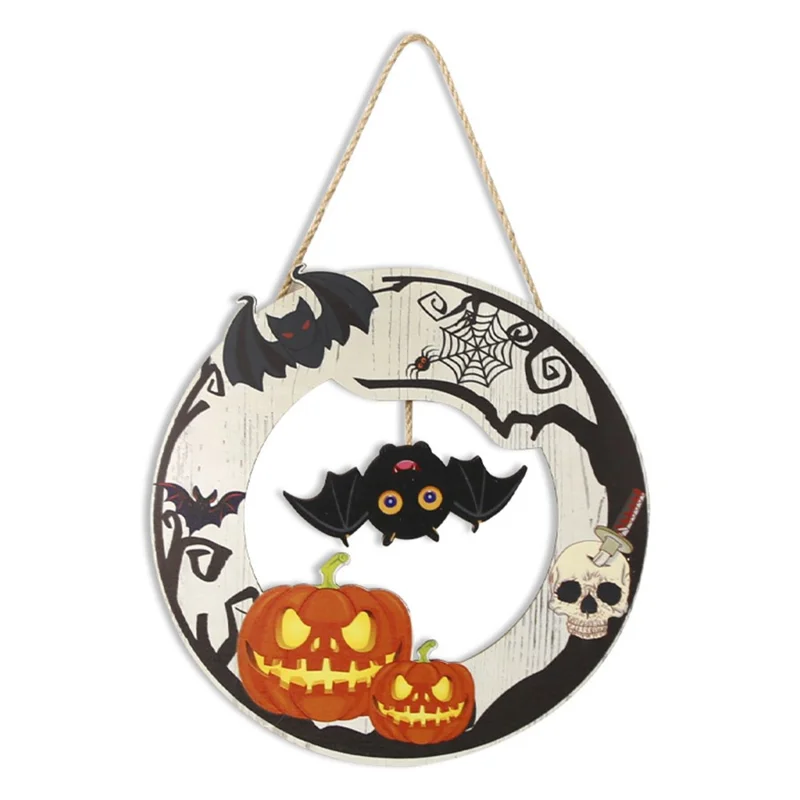Halloween Wooden Hanging Ornament Pumpkin Bat Ghost Door Wall Party Decoration - Bat