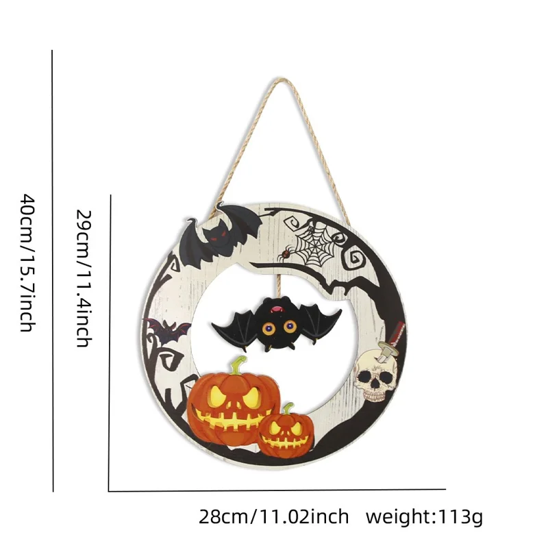 Halloween Wooden Hanging Ornament Pumpkin Bat Ghost Door Wall Party Decoration - Bat