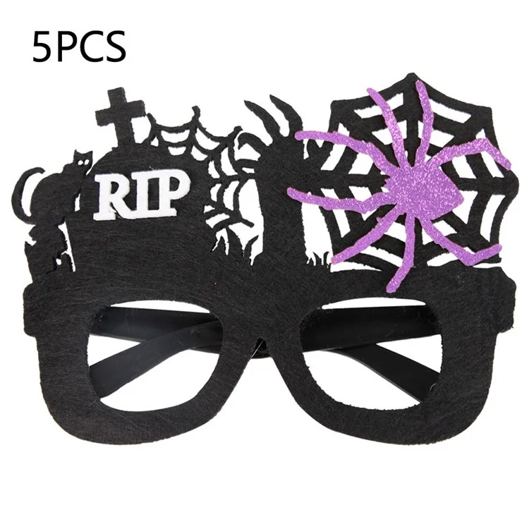 5Pcs / Set Halloween Eyeglasses Spider Web Plastic Glasses Bat Masquerade Party Prop - Purple Spider and Tombstone