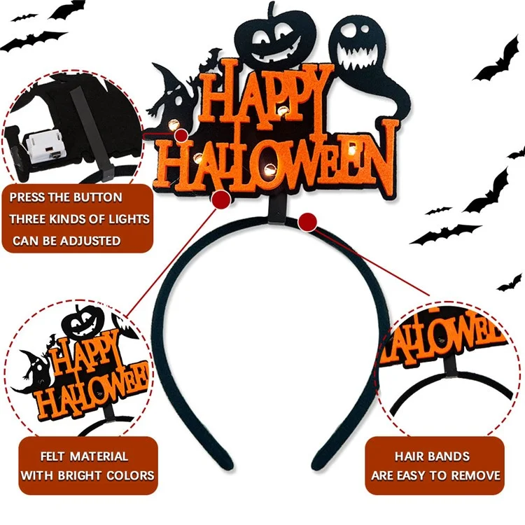 2Pcs / Set LED Light Halloween Hair Hoop Spider Web Pumpkin Glowing Headband Party Costume - Yellow Cobweb