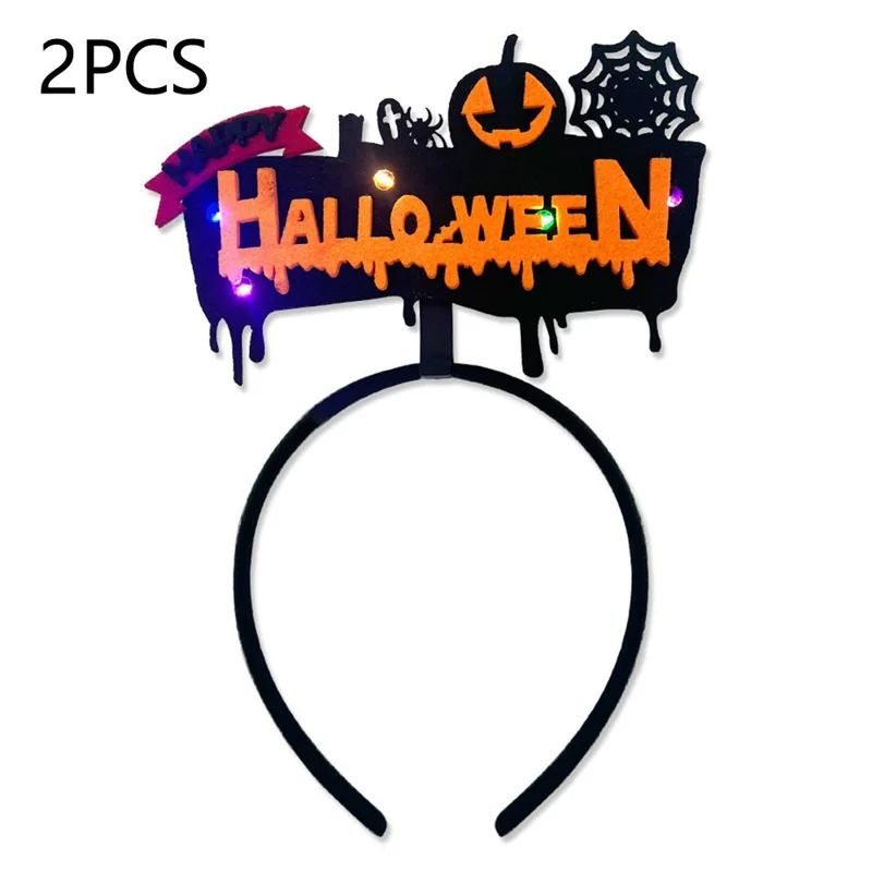 2Pcs / Set LED Light Halloween Hair Hoop Spider Web Pumpkin Glowing Headband Party Costume - Pumpkin and Cobweb