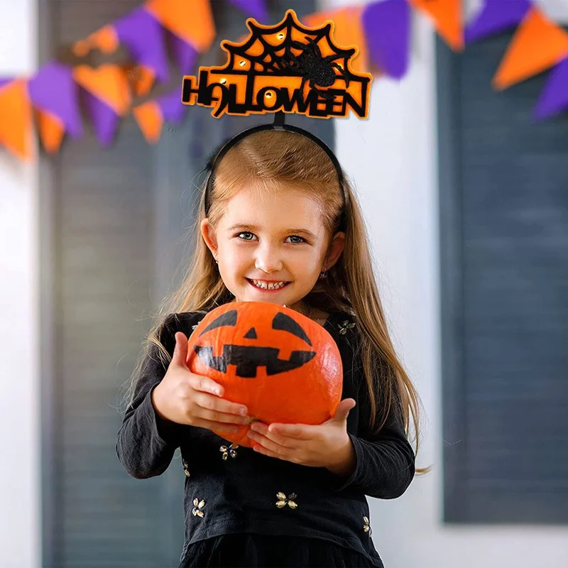 2Pcs / Set LED Light Halloween Hair Hoop Spider Web Pumpkin Glowing Headband Party Costume - Pumpkin and Cobweb