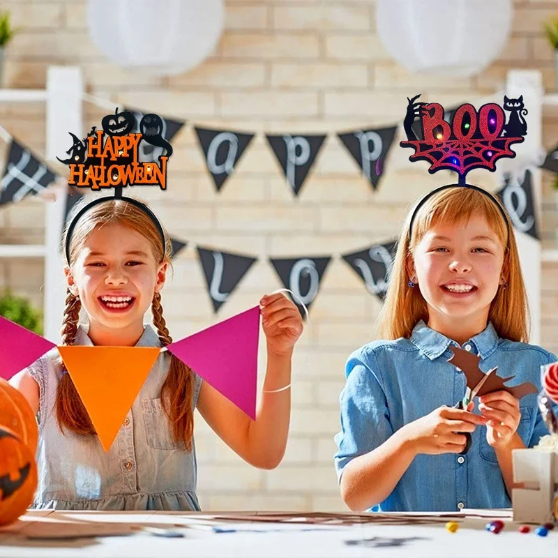 2Pcs / Set LED Light Halloween Hair Hoop Spider Web Pumpkin Glowing Headband Party Costume - Pumpkin and Cobweb