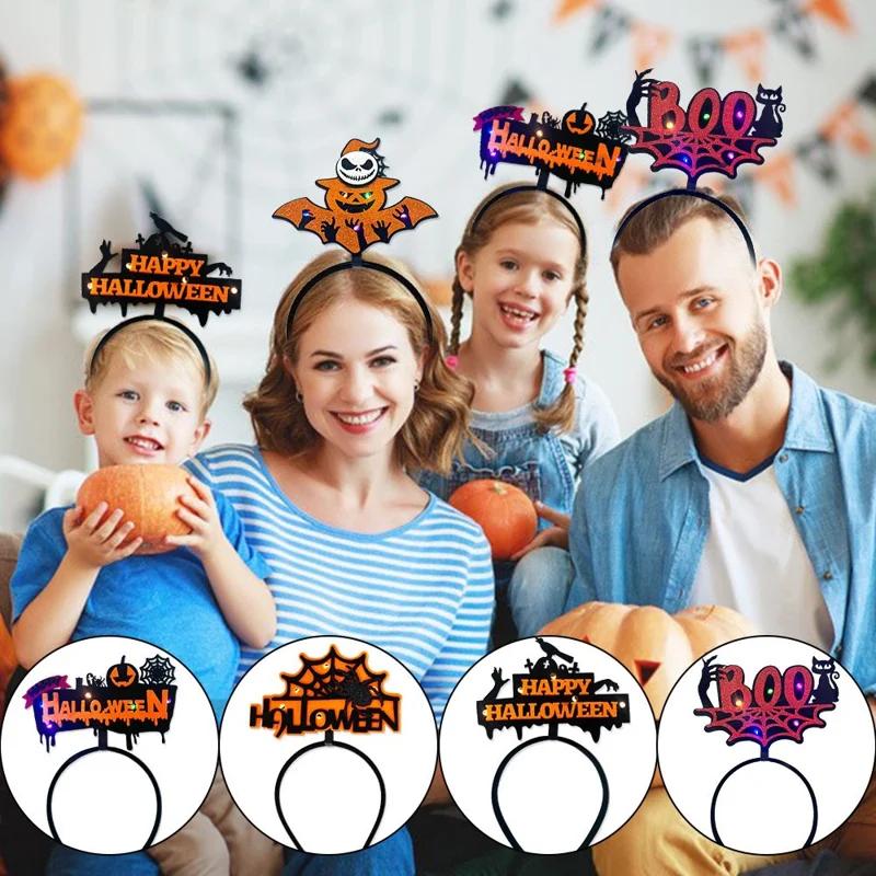 2Pcs / Set LED Light Halloween Hair Hoop Spider Web Pumpkin Glowing Headband Party Costume - Pumpkin and Cobweb