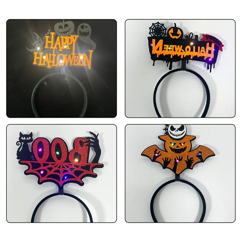 2Pcs / Set LED Light Halloween Hair Hoop Spider Web Pumpkin Glowing Headband Party Costume - Pumpkin and Cobweb