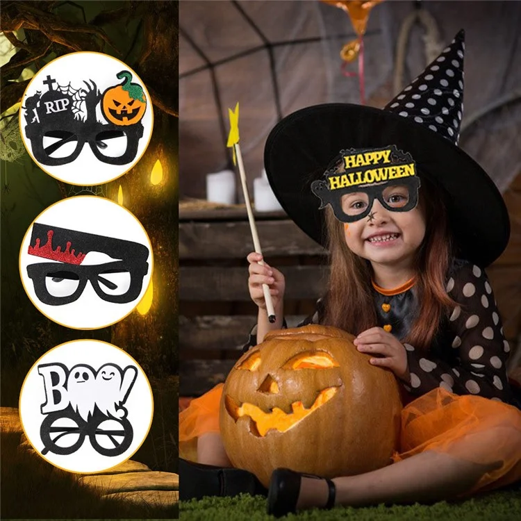 5Pcs / Set Halloween Eyeglasses Spider Pumpkin Ghost Bat Adult Kid Glasses Halloween Photo Props - Cat and Pumpkin