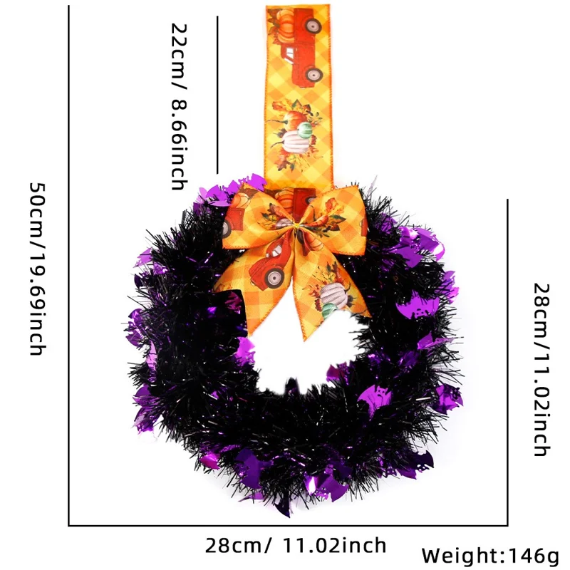 2Pcs / Set Halloween Wreath Bow Tinsel Wreath Front Door Wall Hanging Decoration - Bat