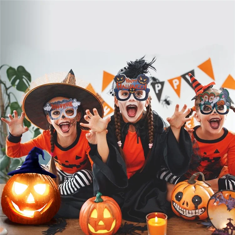 5Pcs / Set Adults Kids Halloween Eyeglasses Happy Halloween Ghost Castle Pumpkin Glasses Party Eyewear - Eyeball and Pumpkin