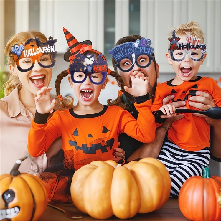 5Pcs / Set Adults Kids Halloween Eyeglasses Happy Halloween Ghost Castle Pumpkin Glasses Party Eyewear - Eyeball and Pumpkin