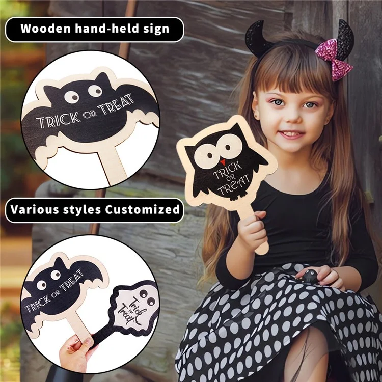 2Pcs / Set Halloween Hands-Up Sign Spider Pumpkin Bat Funny Wooden Sign Photobooth Prop - Pumpkin
