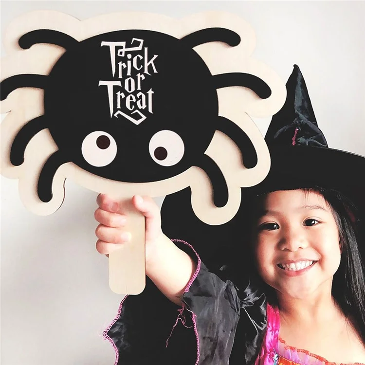 2Pcs / Set Halloween Hands-Up Sign Spider Pumpkin Bat Funny Wooden Sign Photobooth Prop - Pumpkin
