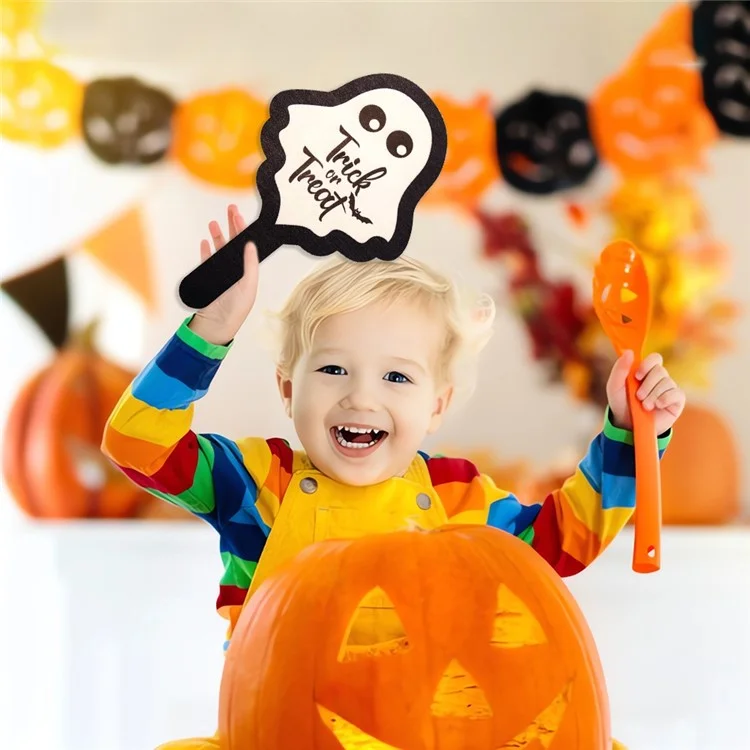 2Pcs / Set Halloween Hands-Up Sign Spider Pumpkin Bat Funny Wooden Sign Photobooth Prop - Pumpkin