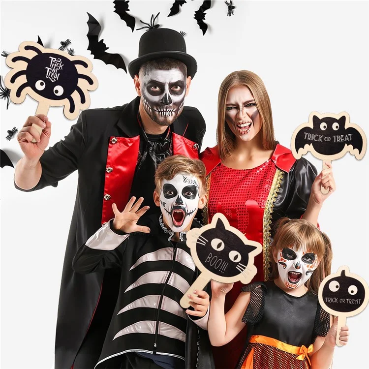 2Pcs / Set Halloween Hands-Up Sign Spider Pumpkin Bat Funny Wooden Sign Photobooth Prop - Pumpkin