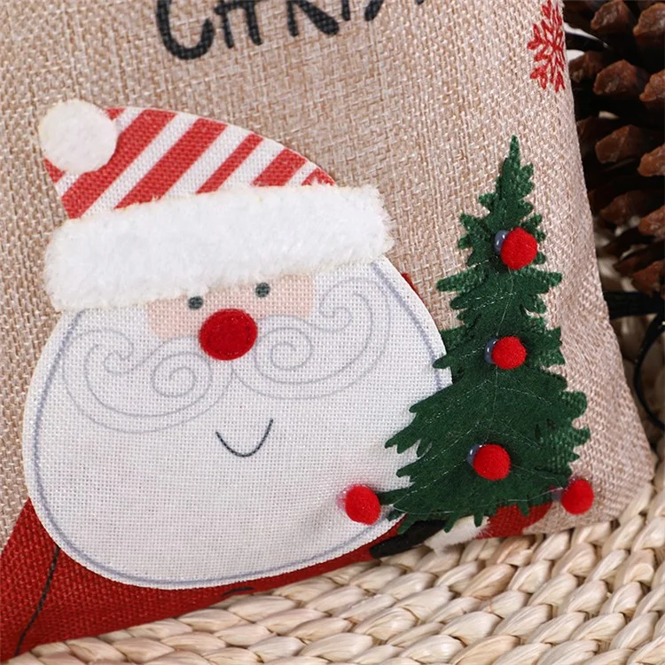 Christmas Drawstring Gift Bags Snowman Pattern Fabric Wrapping Bag with Ribbon Tie for Xmas Holiday
