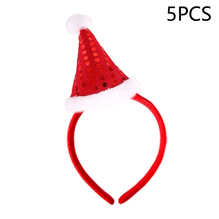 5Pcs Lovely Plastic+Cloth Christmas Headband Hair Hoop Cute Xmas Headwear Photo Props - Red Hat