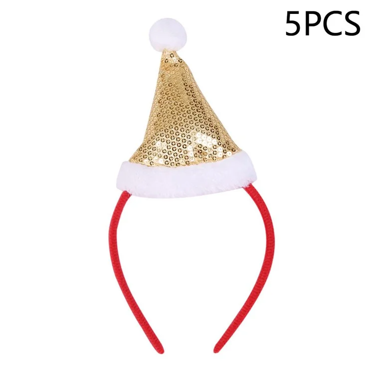 5Pcs Lovely Plastic+Cloth Christmas Headband Hair Hoop Cute Xmas Headwear Photo Props - Gold Hat