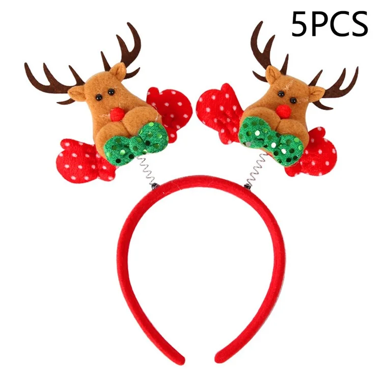 5Pcs Lovely Plastic+Cloth Christmas Headband Hair Hoop Cute Xmas Headwear Photo Props - Elk