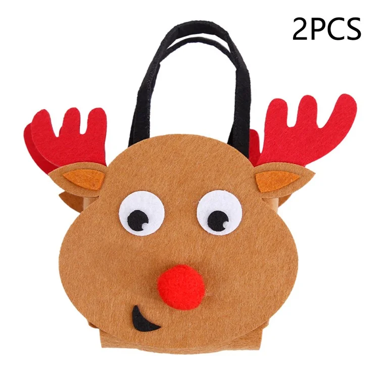 2Piezas de Bolsas de Galletas de Caramelo Navideño Suministros de Fiesta de Fieltro Organizador de Regalos DIY para Niños Bolsas de Tote - Alce