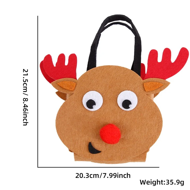2Piezas de Bolsas de Galletas de Caramelo Navideño Suministros de Fiesta de Fieltro Organizador de Regalos DIY para Niños Bolsas de Tote - Alce