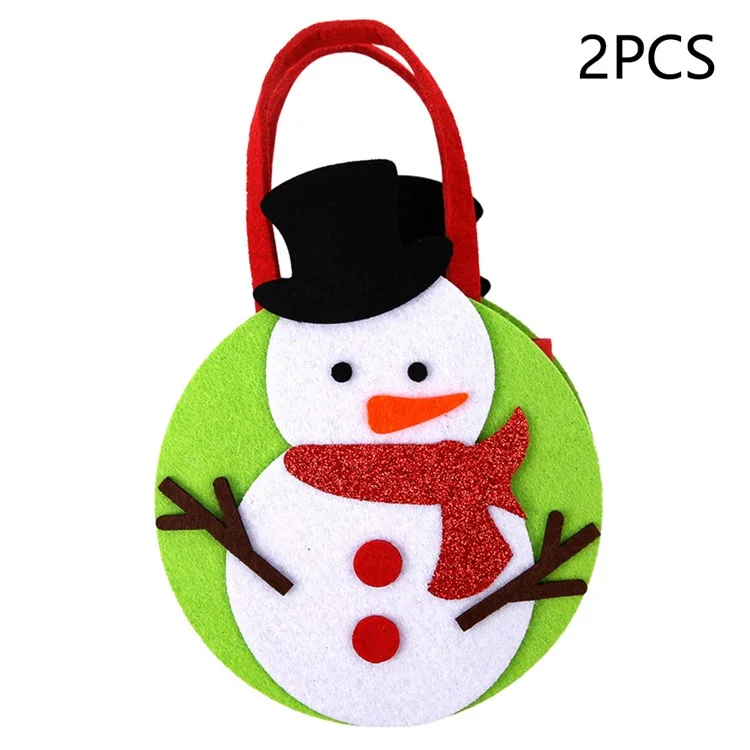 2Pcs Christmas Candy Cookie Bags Felt Party Supplies Organizer Kids DIY Gift Tote Bags - Snowman