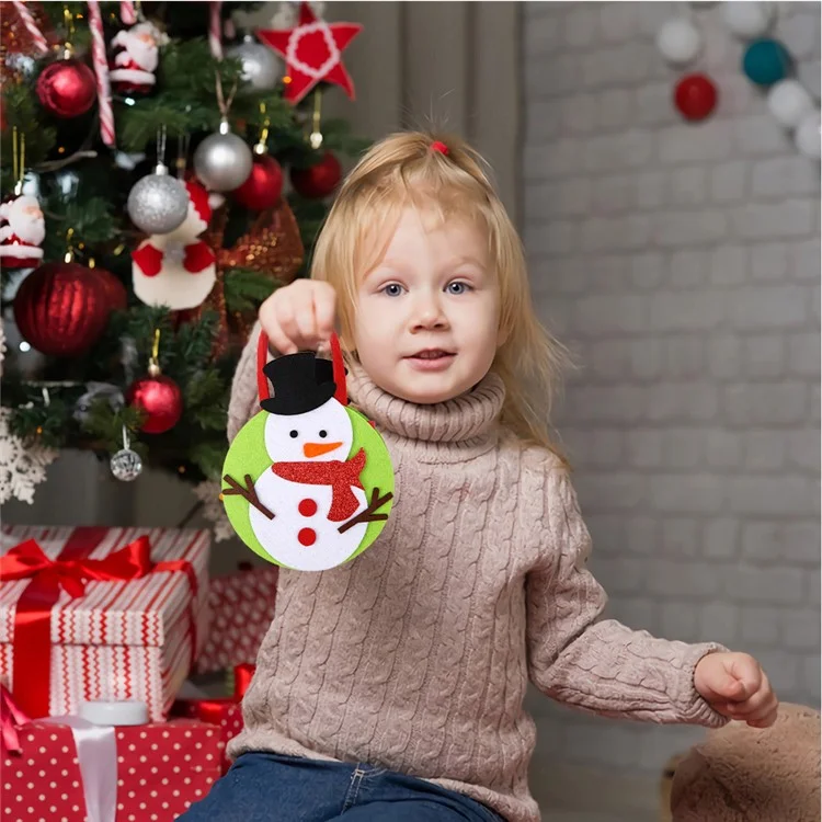 2Pcs Christmas Candy Cookie Bags Felt Party Supplies Organizer Kids DIY Gift Tote Bags - Snowman