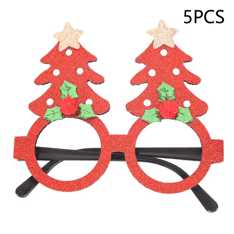 5Pcs / Set Adults Kids Christmas Glasses Xmas Tree Hat Plastic Eyeglasses Party Supply - Red / Five-pointed Star Tree