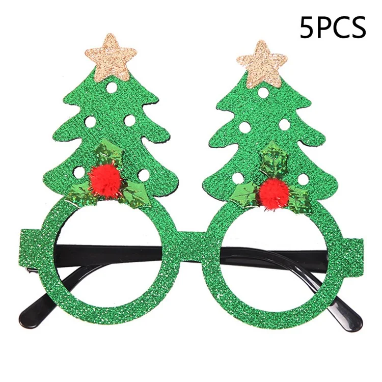 5Pcs / Set Adults Kids Christmas Glasses Xmas Tree Hat Plastic Eyeglasses Party Supply - Green / Five-pointed Star Tree