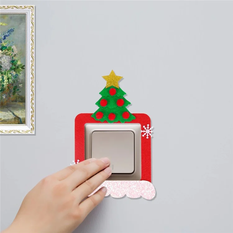 8 piezas de pegatinas de tela de fieltro navideñas para interruptores de pared, decoraciones de Navidad, Papá Noel, reno y muñeco de nieve