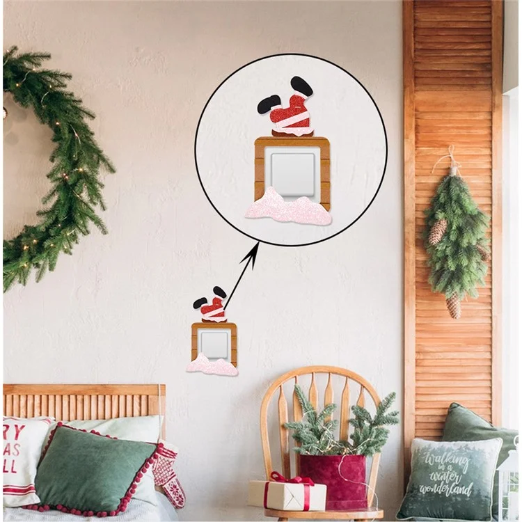 8 piezas de pegatinas de tela de fieltro navideñas para interruptores de pared, decoraciones de Navidad, Papá Noel, reno y muñeco de nieve