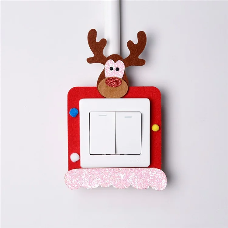 8 piezas de pegatinas de tela de fieltro navideñas para interruptores de pared, decoraciones de Navidad, Papá Noel, reno y muñeco de nieve