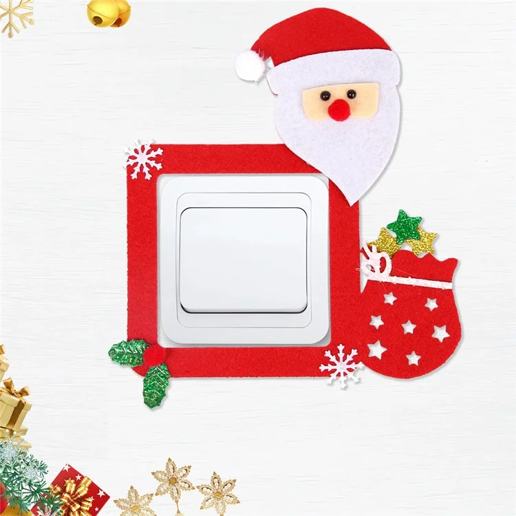8 piezas de pegatinas de tela de fieltro navideñas para interruptores de pared, decoraciones de Navidad, Papá Noel, reno y muñeco de nieve