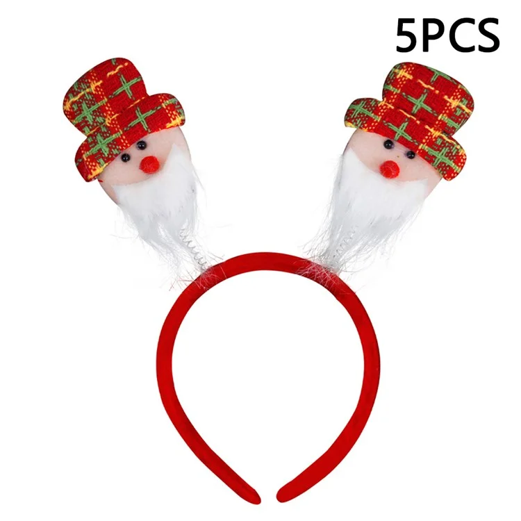 5Pcs Christmas Hair Hoop Spring Santa Claus Snowman Decor Plastic+Cloth Kids Adult Headband - Beard Santa / Red Green Hat
