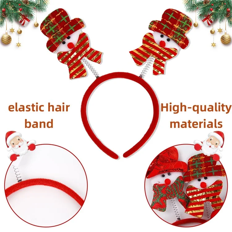 5Pcs Christmas Hair Hoop Spring Santa Claus Snowman Decor Plastic+Cloth Kids Adult Headband - Beard Santa / Red Green Hat