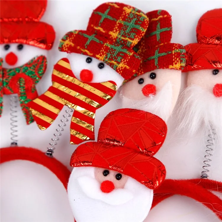 5Pcs Christmas Hair Hoop Spring Santa Claus Snowman Decor Plastic+Cloth Kids Adult Headband - Beard Santa / Red Green Hat