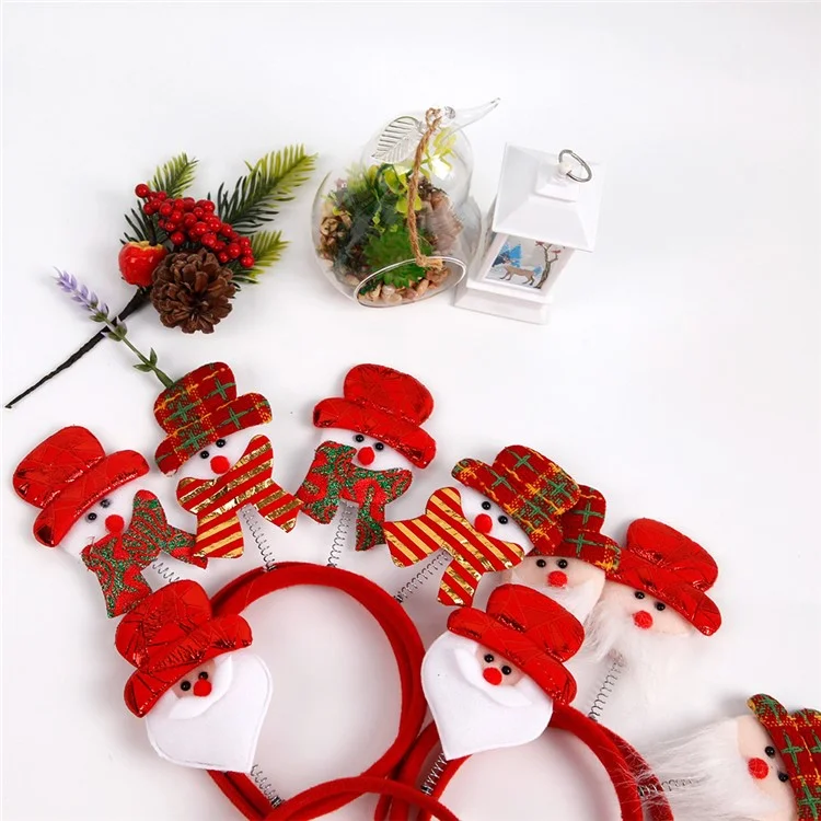 5Pcs Christmas Hair Hoop Spring Santa Claus Snowman Decor Plastic+Cloth Kids Adult Headband - Beard Santa / Red Green Hat