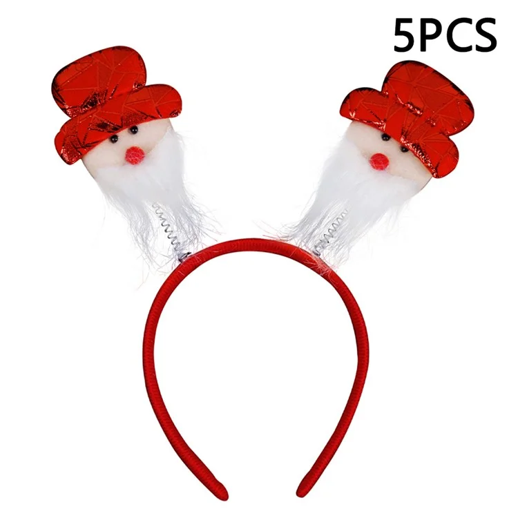 5Pcs Christmas Hair Hoop Spring Santa Claus Snowman Decor Plastic+Cloth Kids Adult Headband - Beard Santa / Red Hat