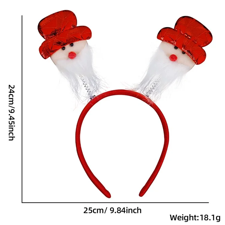 5Pcs Christmas Hair Hoop Spring Santa Claus Snowman Decor Plastic+Cloth Kids Adult Headband - Beard Santa / Red Hat