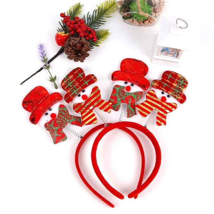 5Pcs Christmas Hair Hoop Spring Santa Claus Snowman Decor Plastic+Cloth Kids Adult Headband - Beard Santa / Red Hat