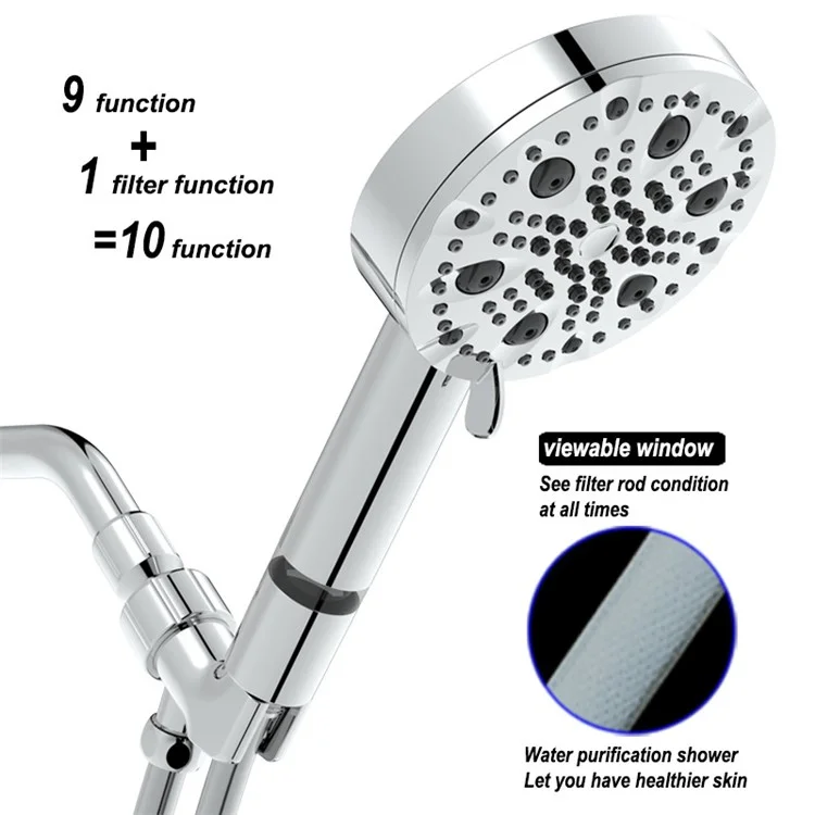 DCH8001CP High Pressure Shower Head Handheld 9+1 Mode Showerhead with Wall-Mounted Bracket - Silver