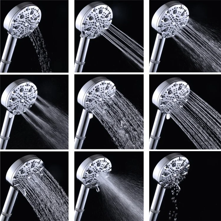 DCH8001CP High Pressure Shower Head Handheld 9+1 Mode Showerhead with Wall-Mounted Bracket - Silver