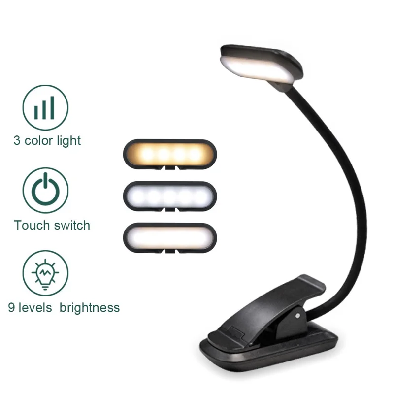 8034 Clip-on Reading Light 360 Degree Gooseneck Stepless Dimming Table Lamp - White