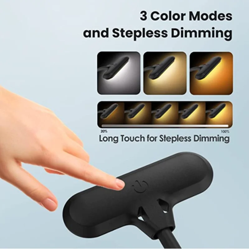 8034 Clip-on Reading Light 360 Degree Gooseneck Stepless Dimming Table Lamp - White