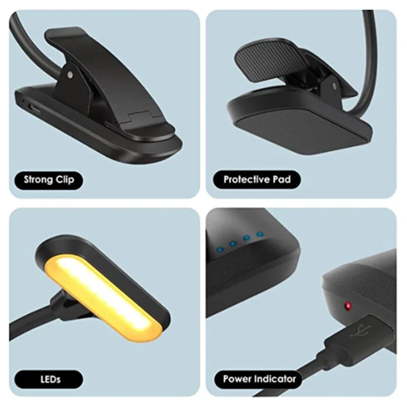 8034 Clip-on Reading Light 360 Degree Gooseneck Stepless Dimming Table Lamp - White